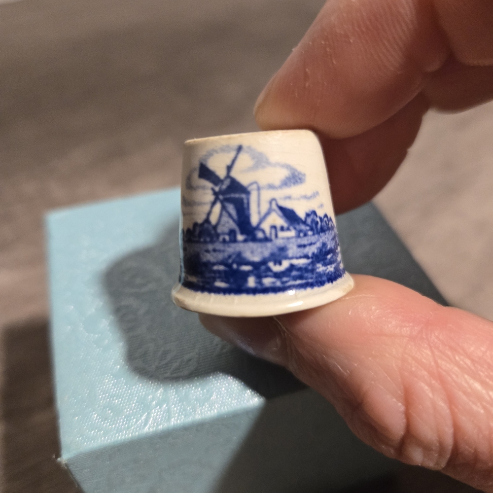 Miniature Blue and White Ceramic Thimble From Holland